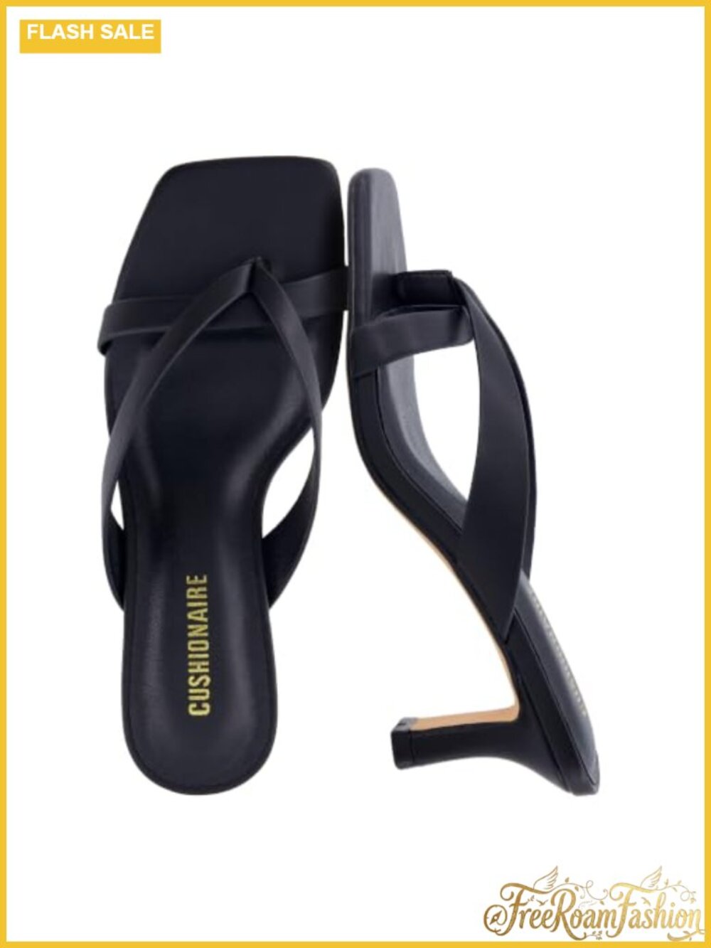 CUSHIONAIRE Shana Heeled Thong Sandals Square Toe Kitten Heel